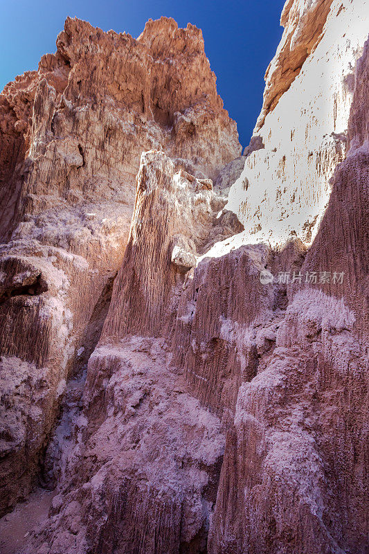 位于智利阿塔卡马沙漠的弗拉门戈斯国家保护区的Valle de la luna盐层的特写